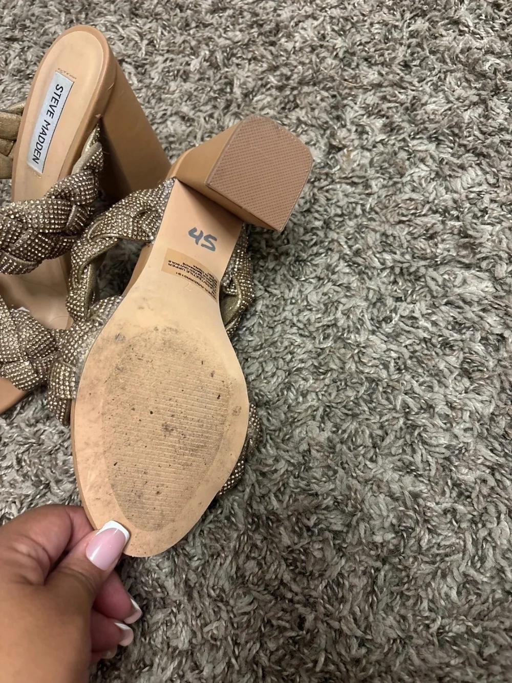 Steve Madden Kenley rhinestone-embellished braided block heel sandals Bronze Us7